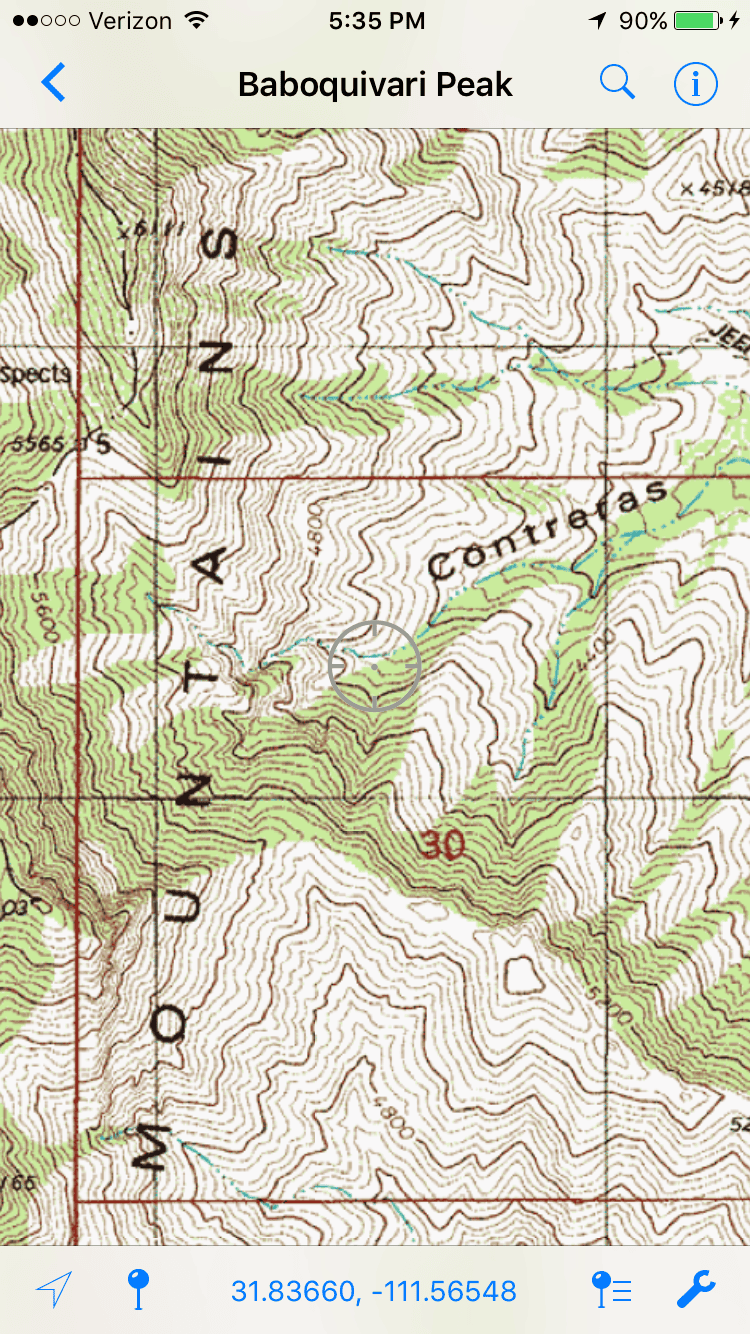 A topo map within the hunting app